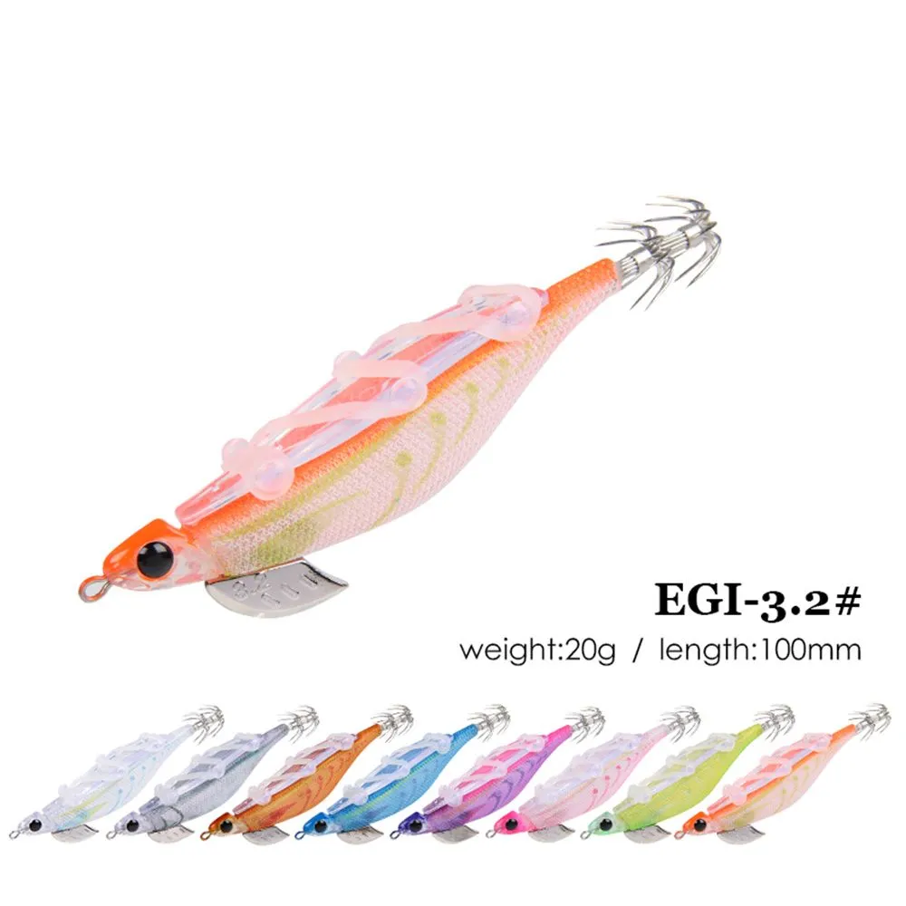 Elllv 10pcs 2.0# - 3.5# Wood Shrimp Kit Weighted Sinker Double Layers  Umbrella Hook Colored Squid Lure Saltwater Fishing Tackle